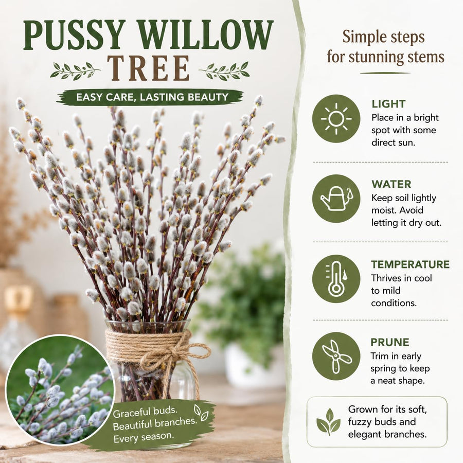 Pussy Willow Live Plant in 2.5 Inch Pot, Ornamental Shrub, Fast Growing Early Spring Blooming Tree for Gardening