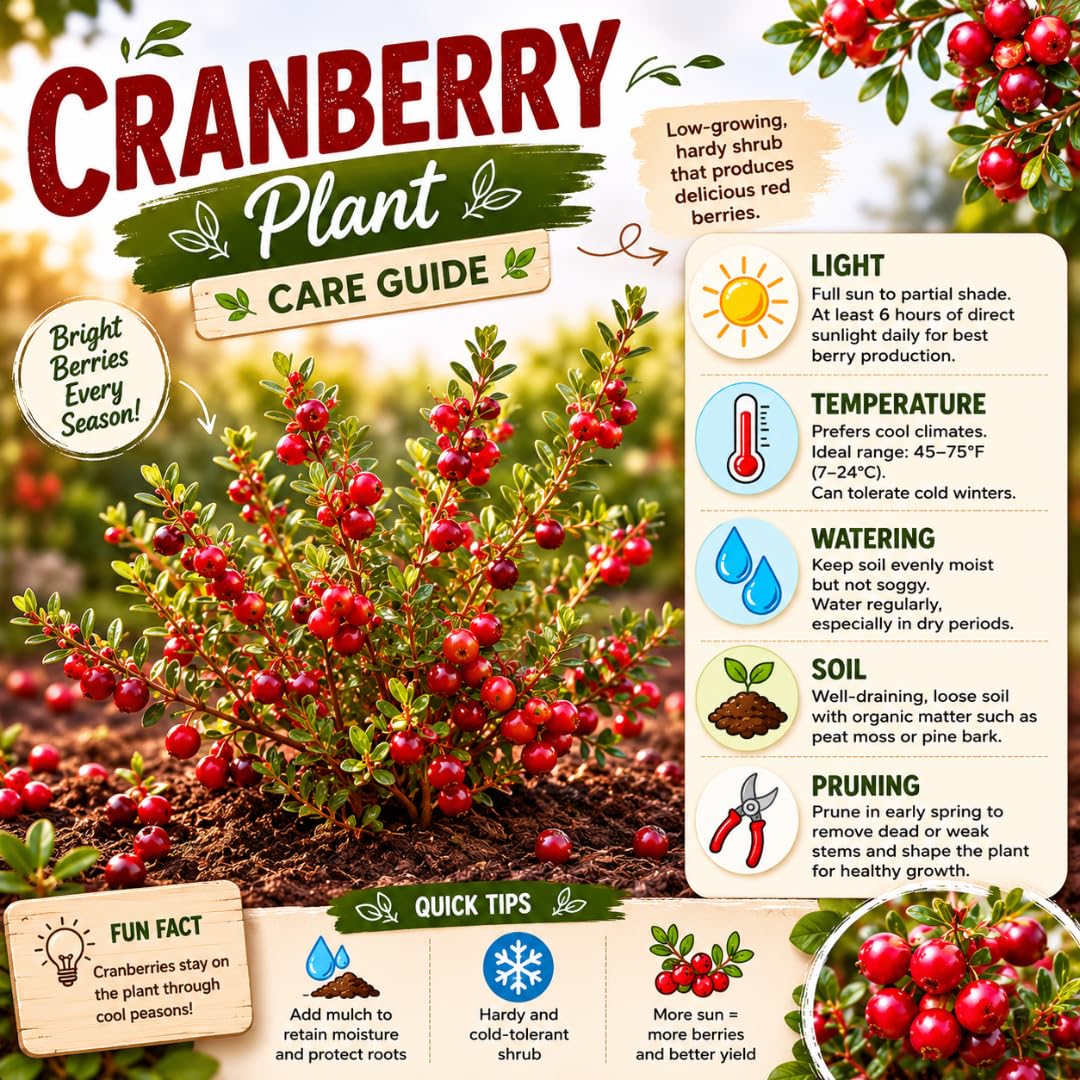 Set of 3 Live Cranberry Plants, 3 to 5 Inches Tall, Cranberry Starter Plants Live, Edible Berry Plants for Raised Beds, Containers, and Outdoor Landscapes