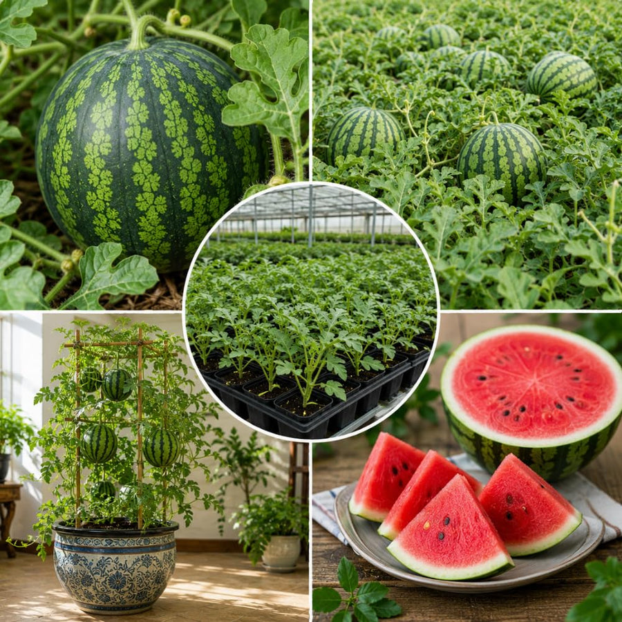 Sugar Watermelon Live Vine Plant, 5 Inches Tall in 4 Inch Pot, Watermelon Fruit Vine, Sweet Fruit Plant for Outdoor Garden