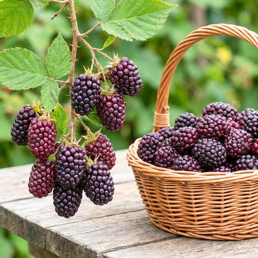 Boysenberry Live Plant, Full Rooted from 4-6 Inches Tall, Thornless Boysenberry, Edible Berry Fruit Plant for Outdoor Growing