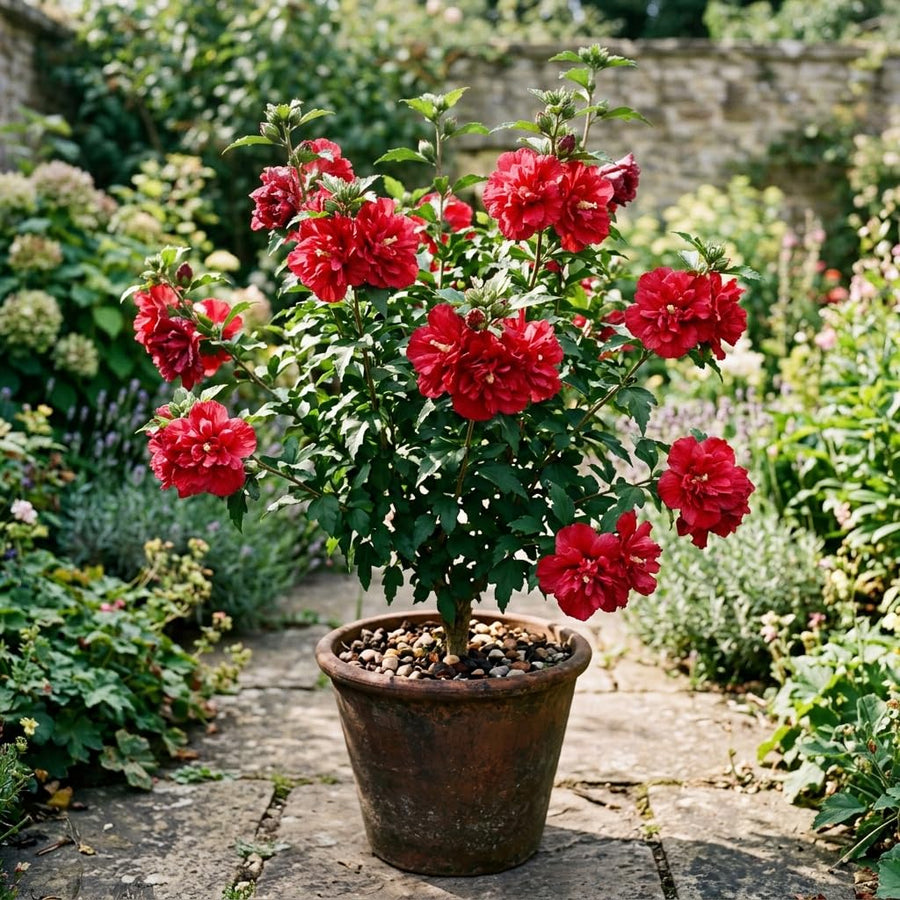 Red Rose of Sharon Live Plant in Quart Pot, Althea Hibiscus Flowering Shrub for Outdoor Garden