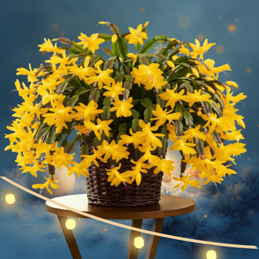 Yellow Thanksgiving Cactus in 4" Pot for Spring Planting, Indoor Outdoor Home Decor