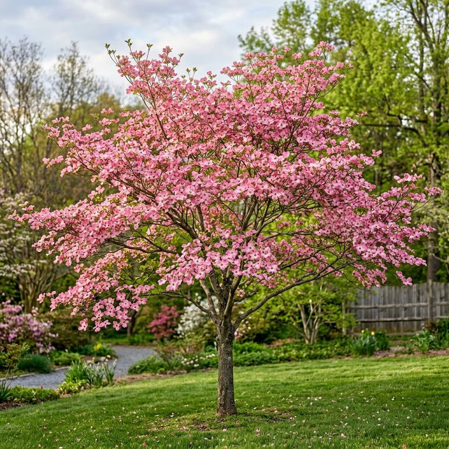 Pink Dogwood Live Tree in Quart Pot, Flowering Ornamental Trees for Outdoor Garden, Pink Blooms Spring Tree 8-14 Inches Tall