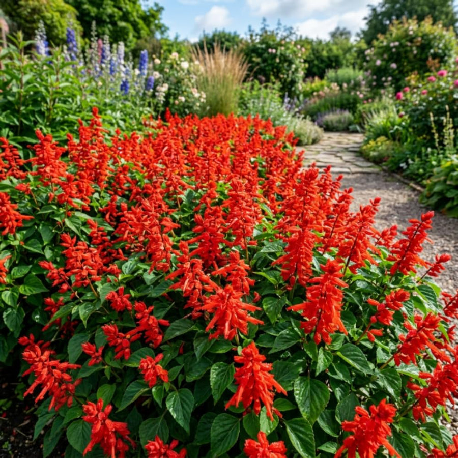 2 Salvia Plants, Red Salvia Live Plants, 4-6 Inches Tall, 4 Inches Pot, Long Blooming Red Flowers for Indoor Outdoor Growing
