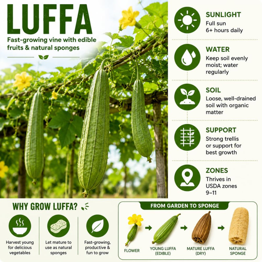 Luffa Plant Live, Luffa Gourd Vine, Loofah Vegetable Plant 4-8 Inches Tall, Well Rooted for Outdoor Gardening