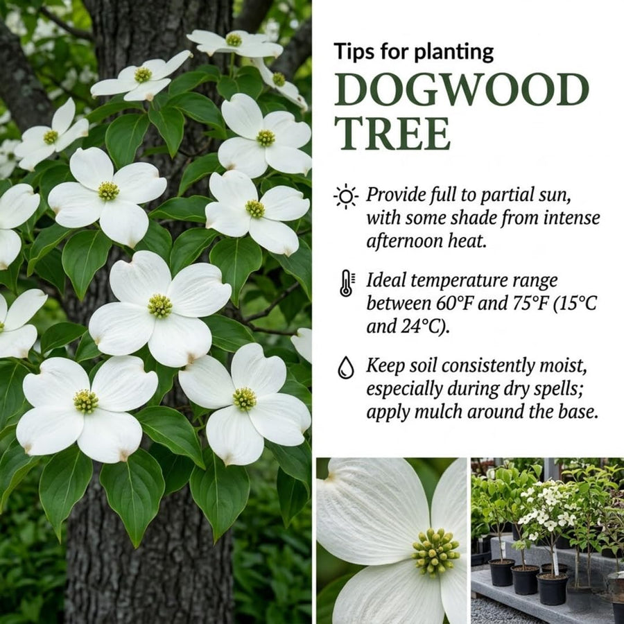 White Kousa Dogwood Tree Live Plant in Quart Pot, Flowering Dogwood Tree for Outdoor Garden, Ornamental Tree for Landscape, Yard or Garden Planting