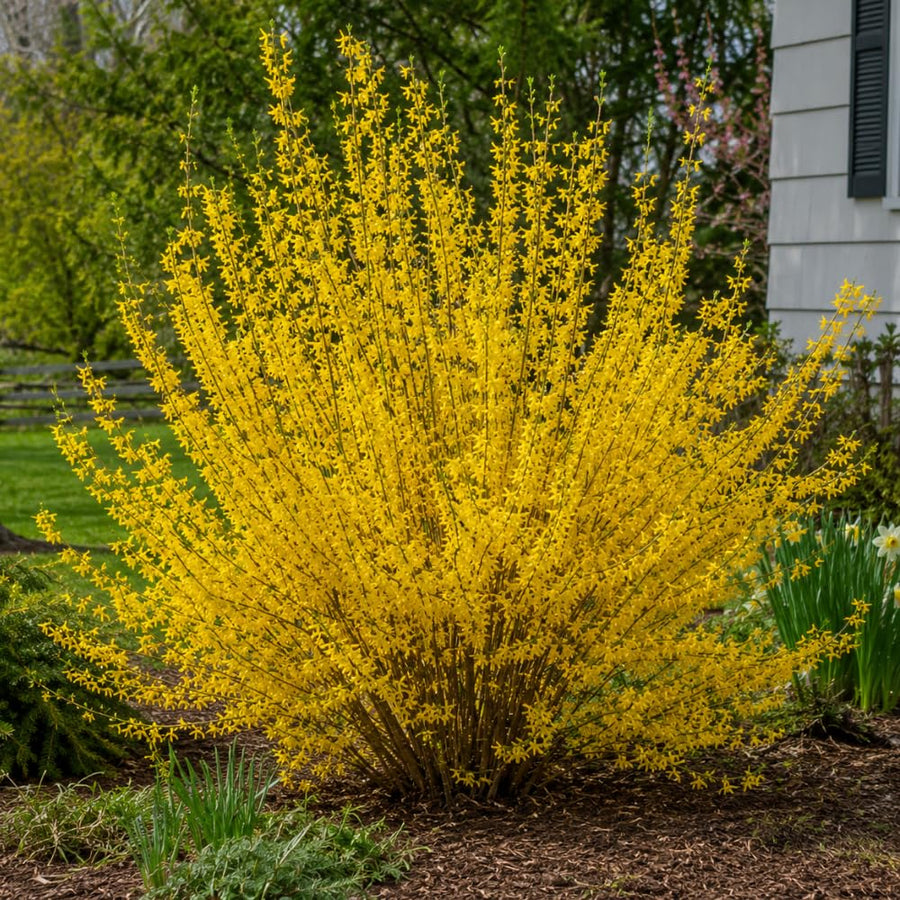 Lynwood Gold Forsythia Bush in 4 Inch Pot, Yellow Lynnwood Bushes, Yellow Flowering Shrub, 4-7" Tall for Planting