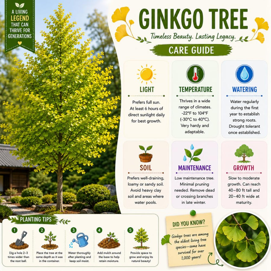 Ginkgo Tree Live Plant, Yellow Leaves, Hardy Ginkgo Tree, 8-10" Tall in Quart Pot for Planting