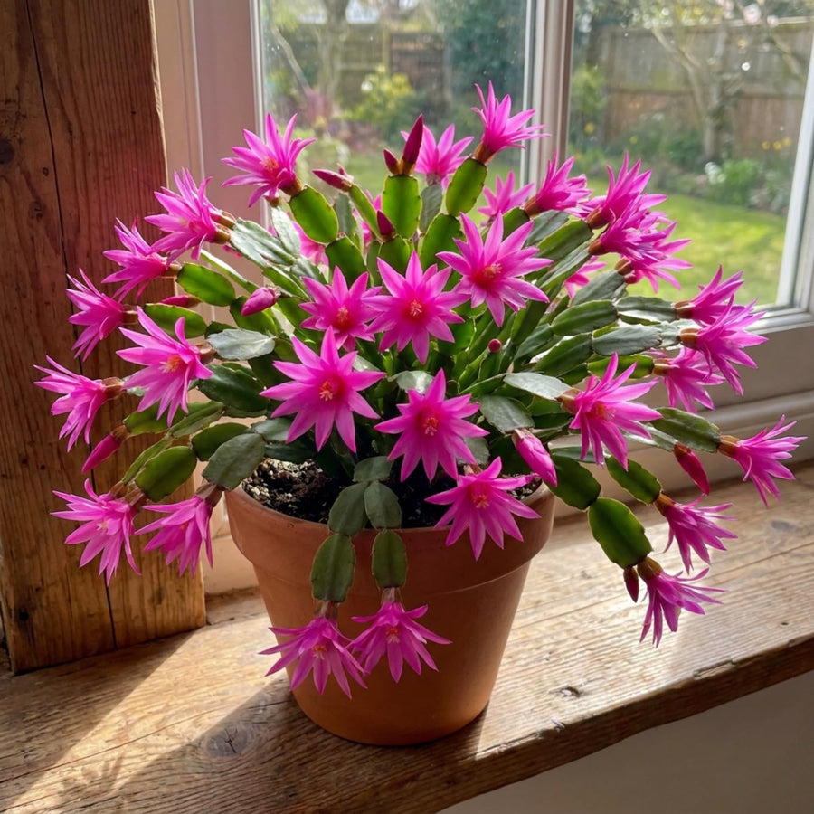 Pink Easter Cactus Plant Live, Vibrant Blooming Cactus, 6'' Tall in 4 Inches Pot, Holiday Cactus, Flowering Succulent for Indoor Outdoor Planting