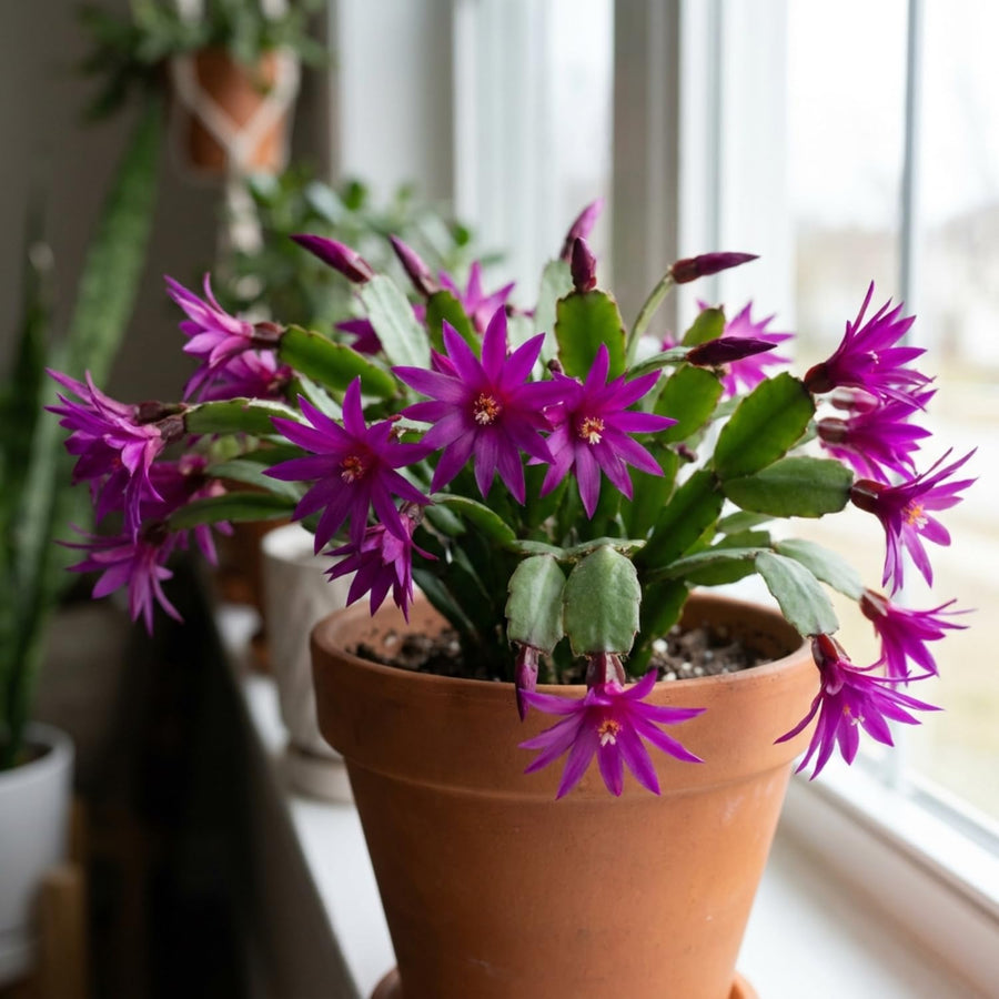 Purple Easter Cactus Plant Live, Vibrant Blooming Cactus, 6'' Tall in 4 Inches Pot, Holiday Cactus, Flowering Succulent for Indoor Outdoor Planting