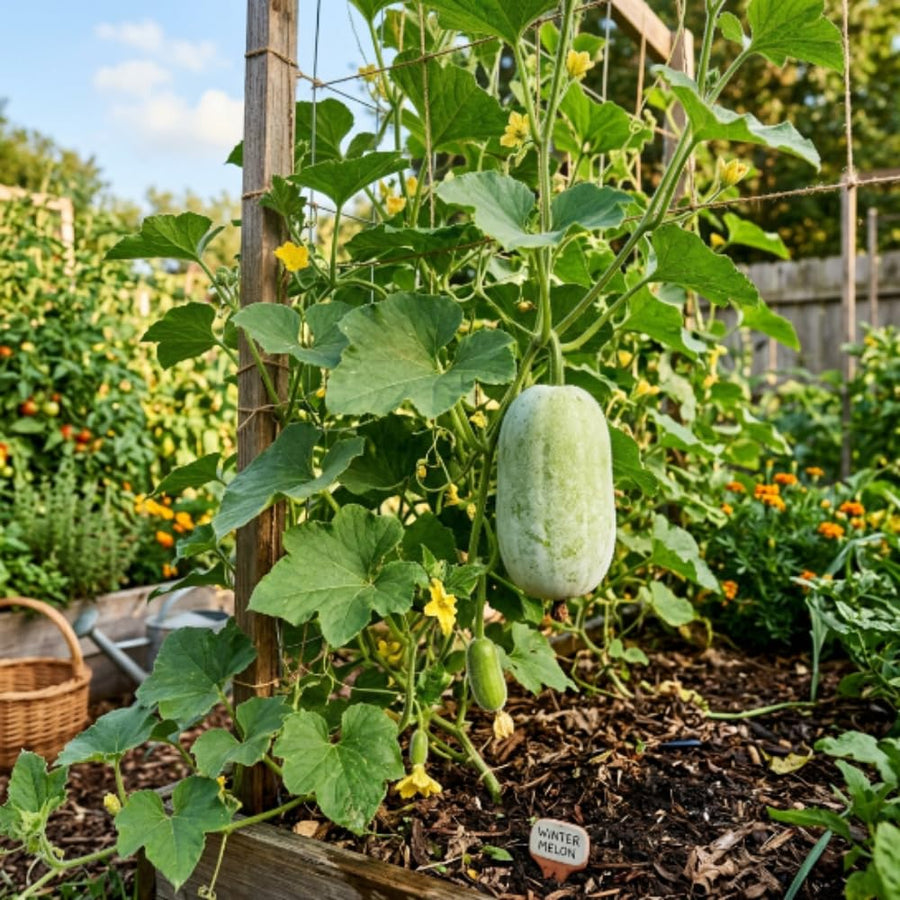 Winter Melon Live Plant, Winter Melon Vine, 4-6" Tall in 4 Inch Pot, Fast Growing, Large Green Fruit
