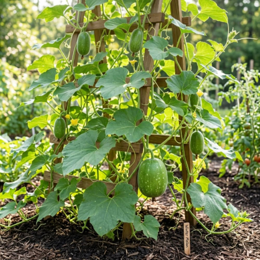 Winter Melon Live Plant, Winter Melon Vine, 4-6" Tall in 4 Inch Pot, Fast Growing, Large Green Fruit