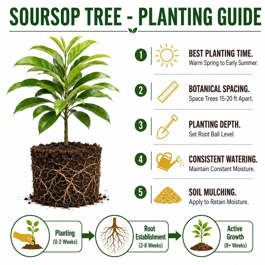 Soursop Tree Live Plant, Tropical Soursop Fruit Tree 8-10 Inch Tall, Annona Muricata Guanabana Seedling, Ready to Grow Outdoor