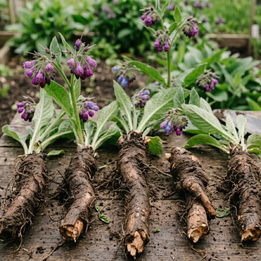 Pack of 5 Live Bocking 14 Comfrey Roots, Comfrey Root Cuttings, Perennial Herb Root Cuttings for Outdoor Growing