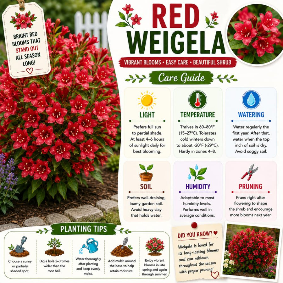 Red Weigela Tree Live Plant in 4 Inch Pot, Weigela Blooming Shrub, Vibrant Flowering Starter Plant 4-7" Tall for Outdoor Gardening