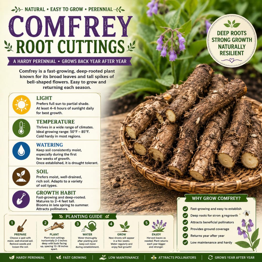 Pack of 6 Comfrey Root Cuttings, Comfrey Live Roots, Fast-Growing Perennial Herb Plants for Garden Growing