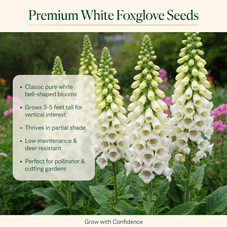 Live White Foxglove Plant, 3-5" Tall, 3 Inch Pot, White Foxglove Plant, Hardy Perennial with Colorful Summer Flowers
