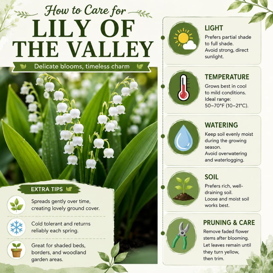 Set 10 Lily of the Valley Roots, Lily of the Valley Bulbs, Sweetly Fragrant White Flowers, Easy Grow for Garden Bed and Borders