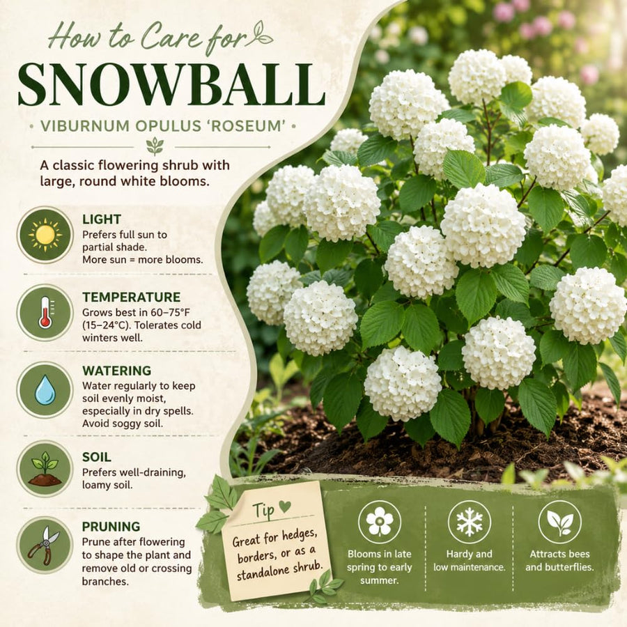 Pack of 2 Snowball Bush Live Plants, Snowball Viburnum Bush, 2.5 Inc Pot, 8-10 Inc Tall, Viburnum Live Plant for Outdoor Garden and Landscape
