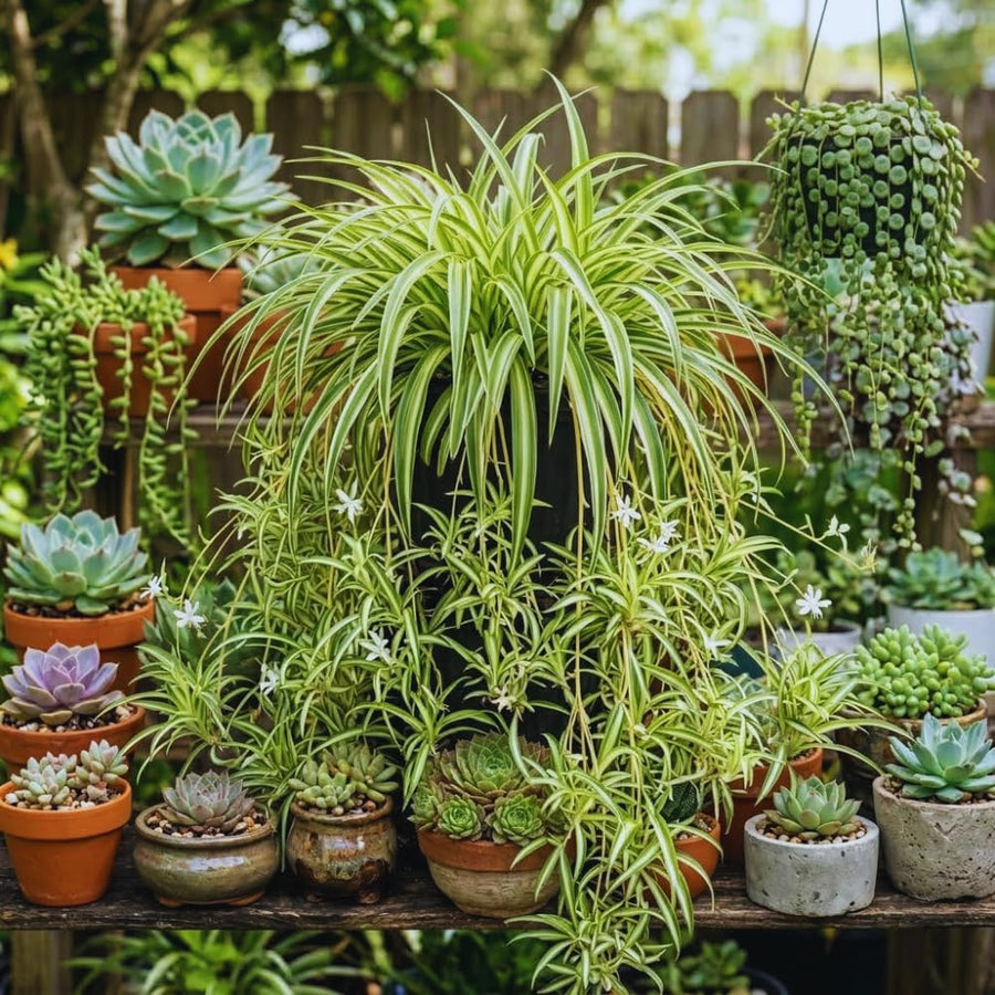 Spider Variegated Live Plant, Spider Plant, Variegated Spider Houseplant, 2-4'' Tall, Live Indoor Plant for Home and Office, Chlorophytum Comosum, No Pot