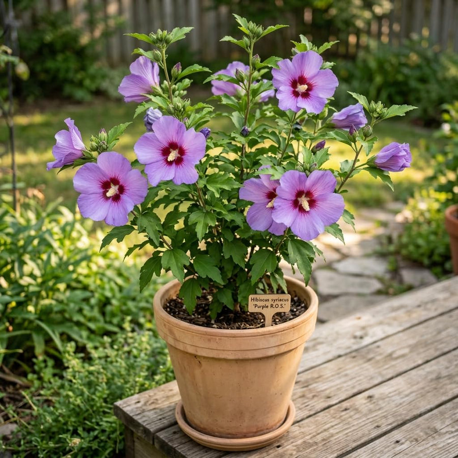 Purple Rose of Sharon Live Plant in Quart Pot, Althea Hibiscus Flowering Shrub for Outdoor Garden