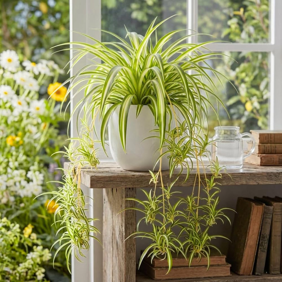Spider Plants Live House Plants, Variegated Spider Plant for Hanging Basket, 2-3 Inc Tall, Easy-Care Houseplant, No Pot