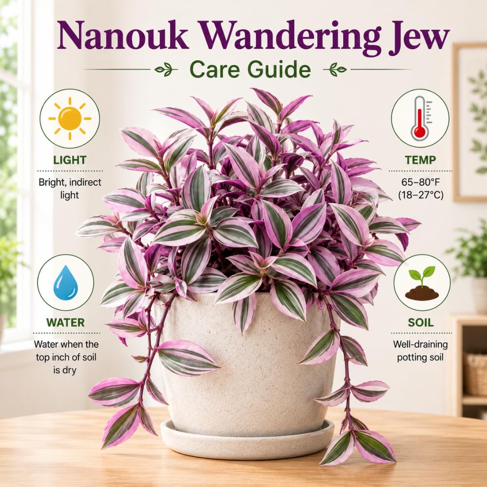 Nanouk Wandering Jew Live Plant, 4-7" Tall in Pot, Wandering Jew Plant Live, Vibrant Pink and Green Leaves, Decorative Foliage Houseplant