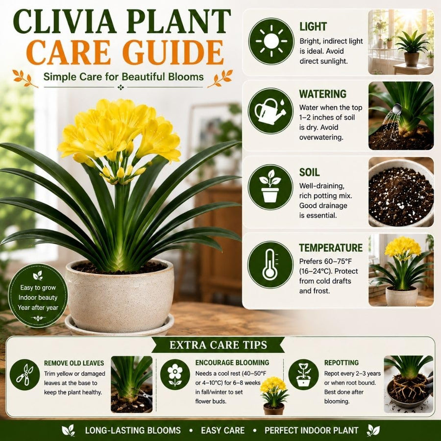 Yellow Clivia Live Plant in 6 Inch Pot - 6-8" Tropical Flowering Houseplant, Perennial Clivia Flower Plant for Indoor Outdoor Planting