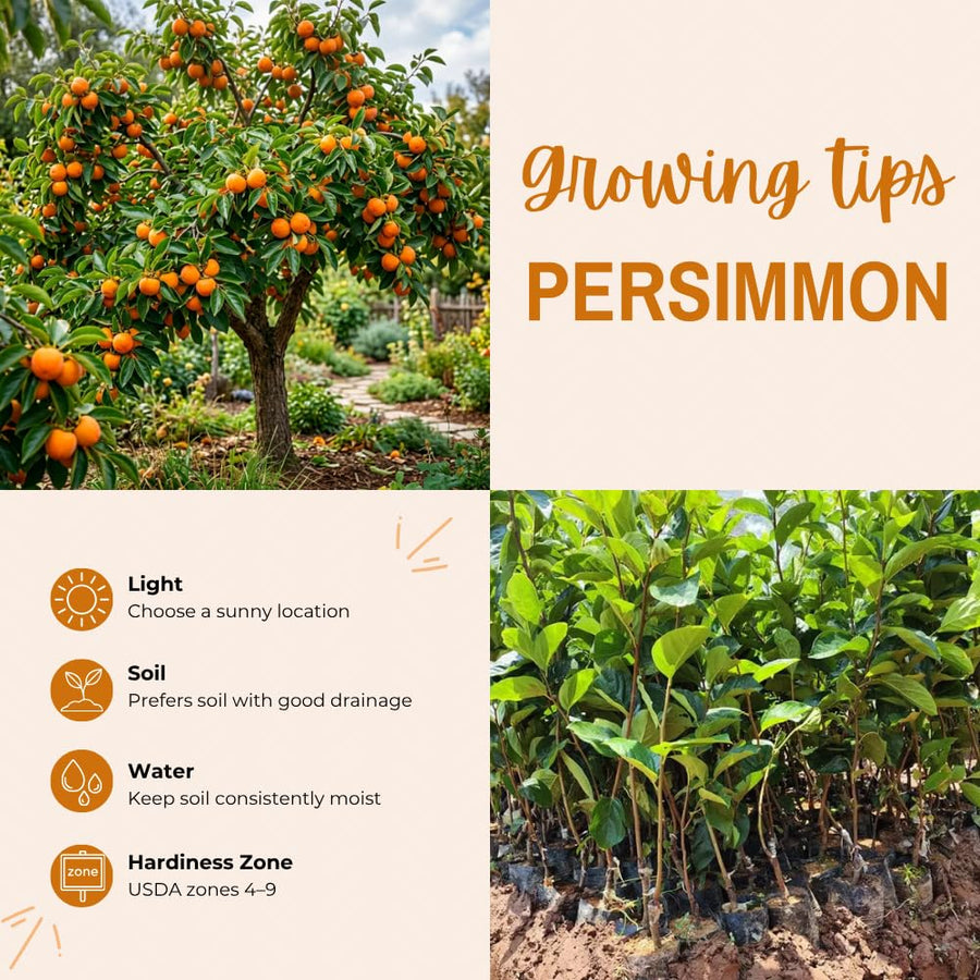 Persimmon Tree Live Plant, Persimmon Tree, Quart Pot, 8-10 Inches Tall, Sweet Fruit Tree for Indoor Outdoor Growing