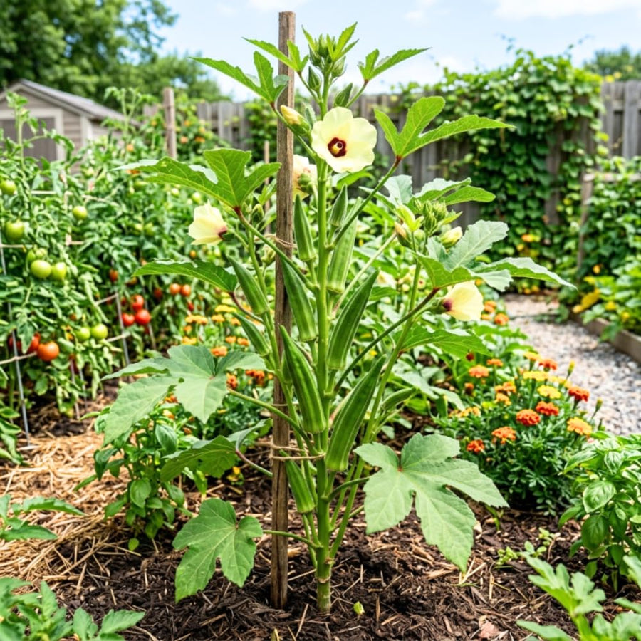 Okra Live Plant, Green Okra Plant from 3-5 Inches Tall, 4" Pot, Fast Growing Vegetable Plant for Raised Beds and Home Gardens, 2 Plant Per Pot