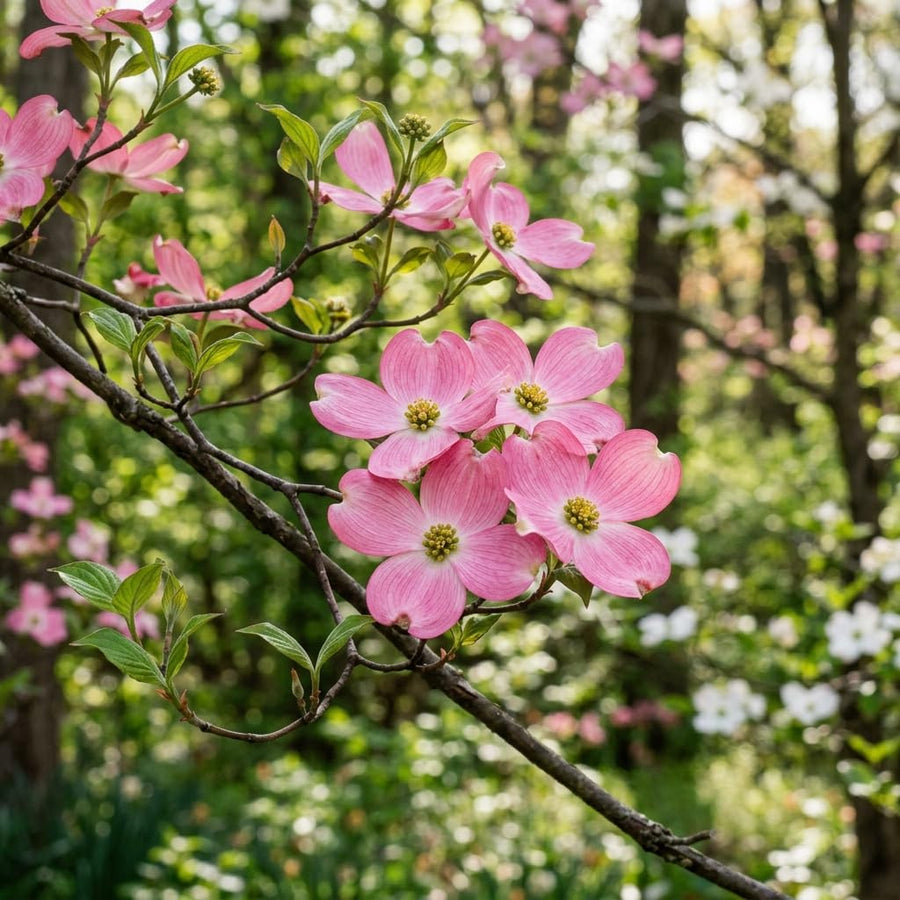 Pink Dogwood Live Tree in Quart Pot, Flowering Ornamental Trees for Outdoor Garden, Pink Blooms Spring Tree 8-14 Inches Tall