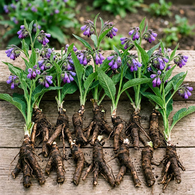 Set of 15 Bocking 14 Comfrey Live Root Cuttings, Comfrey Starter Roots, Hardy Perennial Herb for Home Gardens and Outdoor Planting