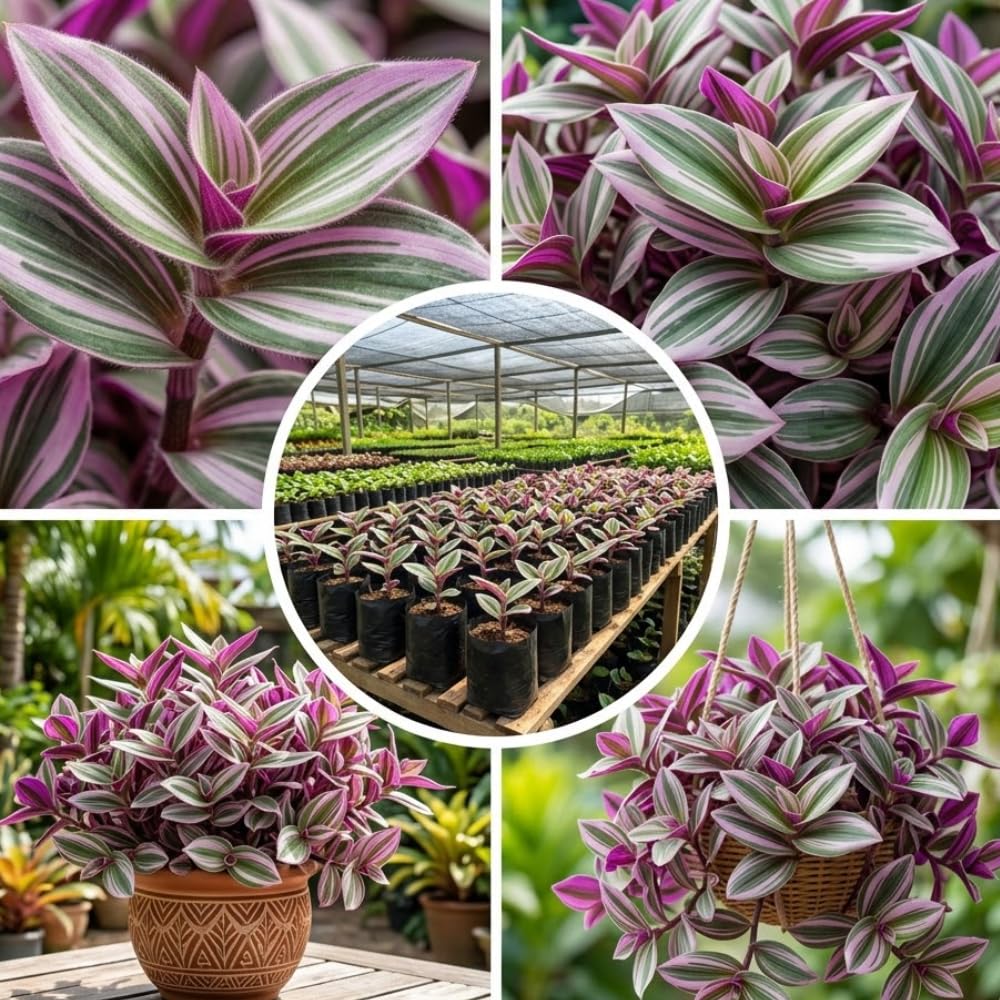 Wandering Jew Plant Live, Tradescantia Nanouk Plant Live 4-7 Inch Tall, Colorful Purple Pink Foliage for Indoor Outdoor Houseplant