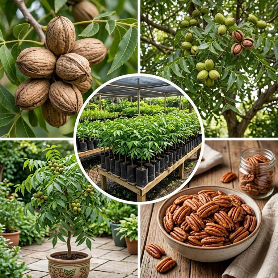 2 Pecan Trees 8-10'' Tall, Live Pecan Nut Trees for Outdoor Planting, Hardy Nut Tree Plants for Garden, Ready to Grow