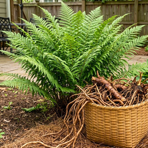 5 Lady Fern Rhizomes Live Plants for Planting, Ferns Live Plants Outdoors Indoors Full Shade, Bare Roots, Fast-Growing
