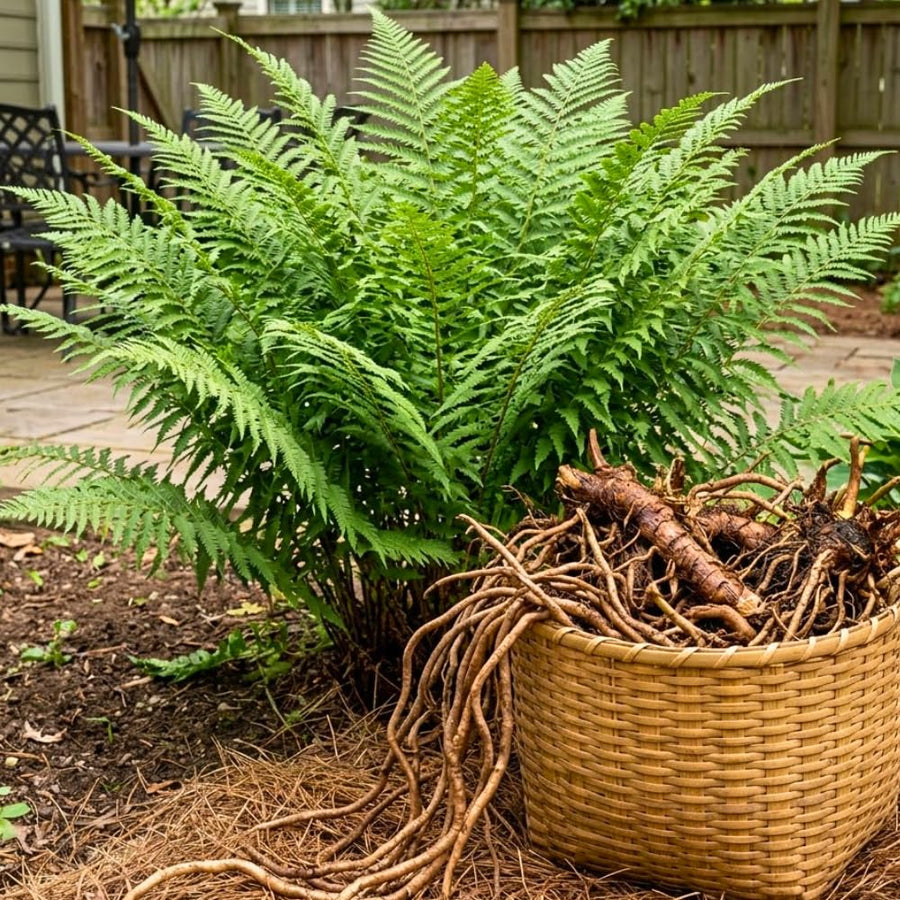 5 Lady Fern Rhizomes Live Plants for Planting, Ferns Live Plants Outdoors Indoors Full Shade, Bare Roots, Fast-Growing