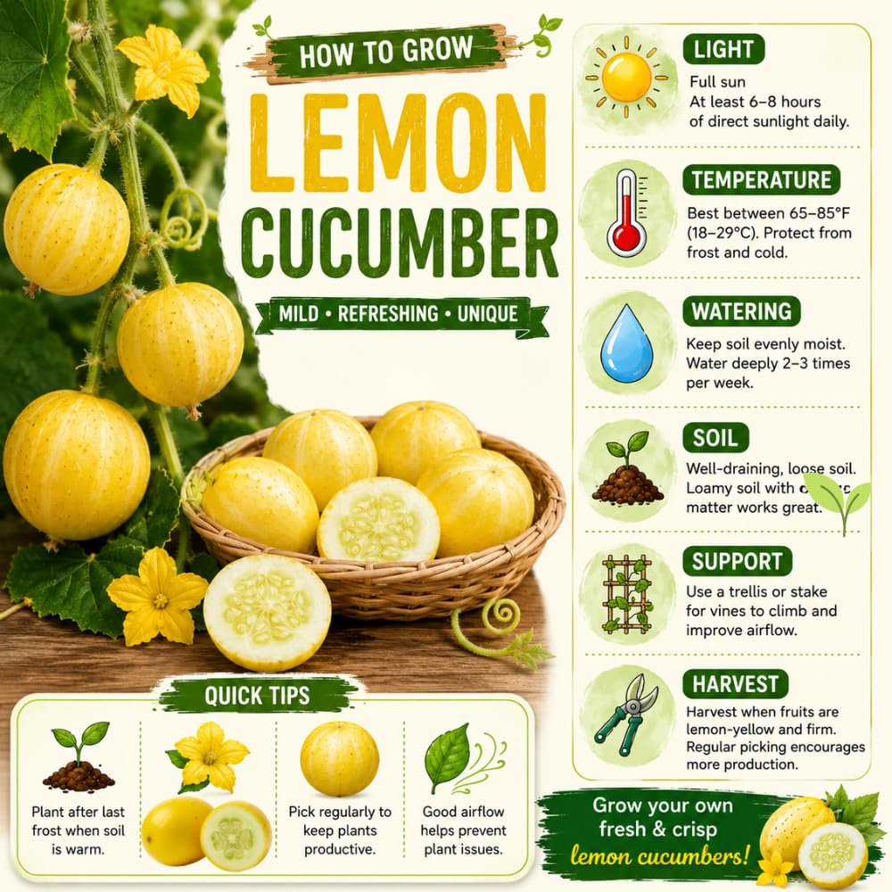 2 Cucumber Plants Live for Planting, Lemon Cucumber Live Plant in 4 Inches Pot, Well Rooted from 6 to 8 Inches Tall for Vegetable Garden, Cucumbers Starter Plant
