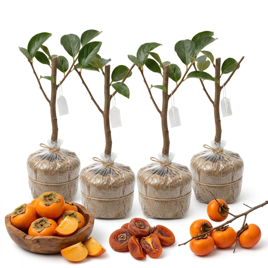 2 Seedlings Persimmon Trees Live Fruit Plants, Dormant No Leaf, Sweet Fruit, Established Roots, 7 to 15 Inches in Tall, Zones 7-10