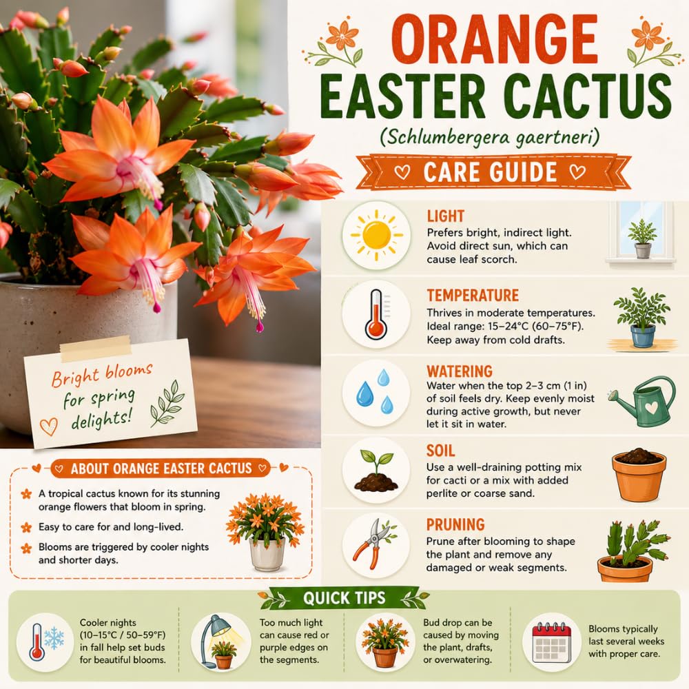 Easter Cactus Live Plant, Easter Cactus Plant 5 Inches in Height, 4 Inch Pot, Bright Bloom Flowering Houseplant for Planting (Orange)