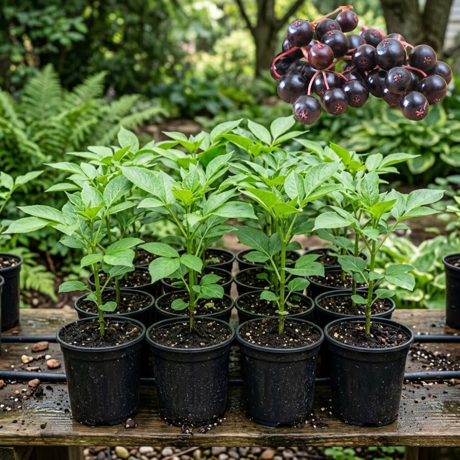 Elderberry Plants Live for Planting, Black Elderberry Tree in 1 Gallon Pot, 2-3 Feet Tall, Edible Fruit for Outdoor Garden