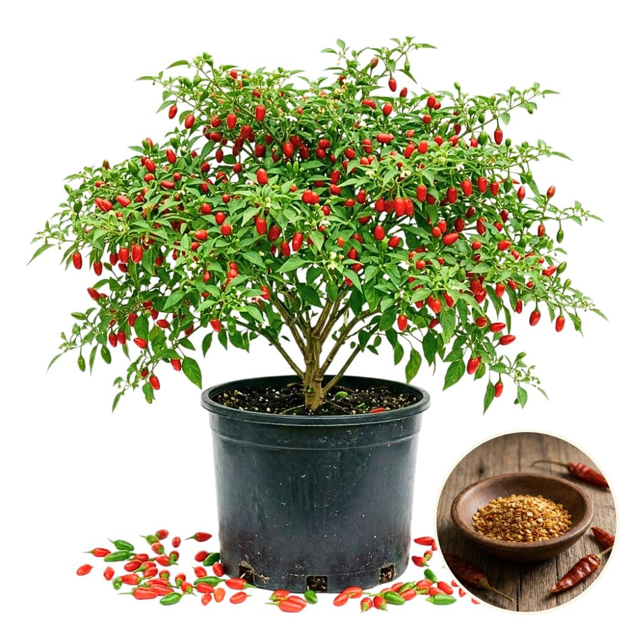 Set 200 Pequin Chili Pepper Seeds, Hot Pepper Seeds for Planting, Heirloom Pequin Peppers Plant for Indoor Outdoor Planting