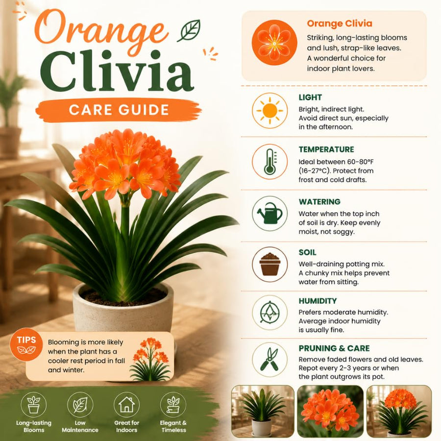 Orange Clivia Plant Live, Clivia Flower Plant, 6-8 Inches Tall in 6 Inches Pot, Bush Lily Plant for Outdoor Garden