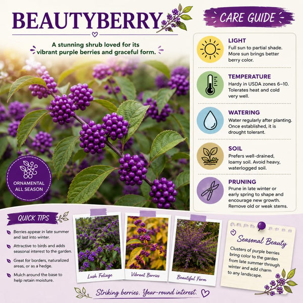 Set 2 American Beauty Berry Tree Live, Purple Beautyberry Shrub, 10-12 Inches Tall, 2-3 Years Old, Purple Berry Plant for Landscape