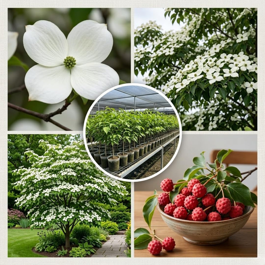 White Kousa Dogwood Tree Live Plant in Quart Pot, Flowering Dogwood Tree for Outdoor Garden, Ornamental Tree for Landscape, Yard or Garden Planting