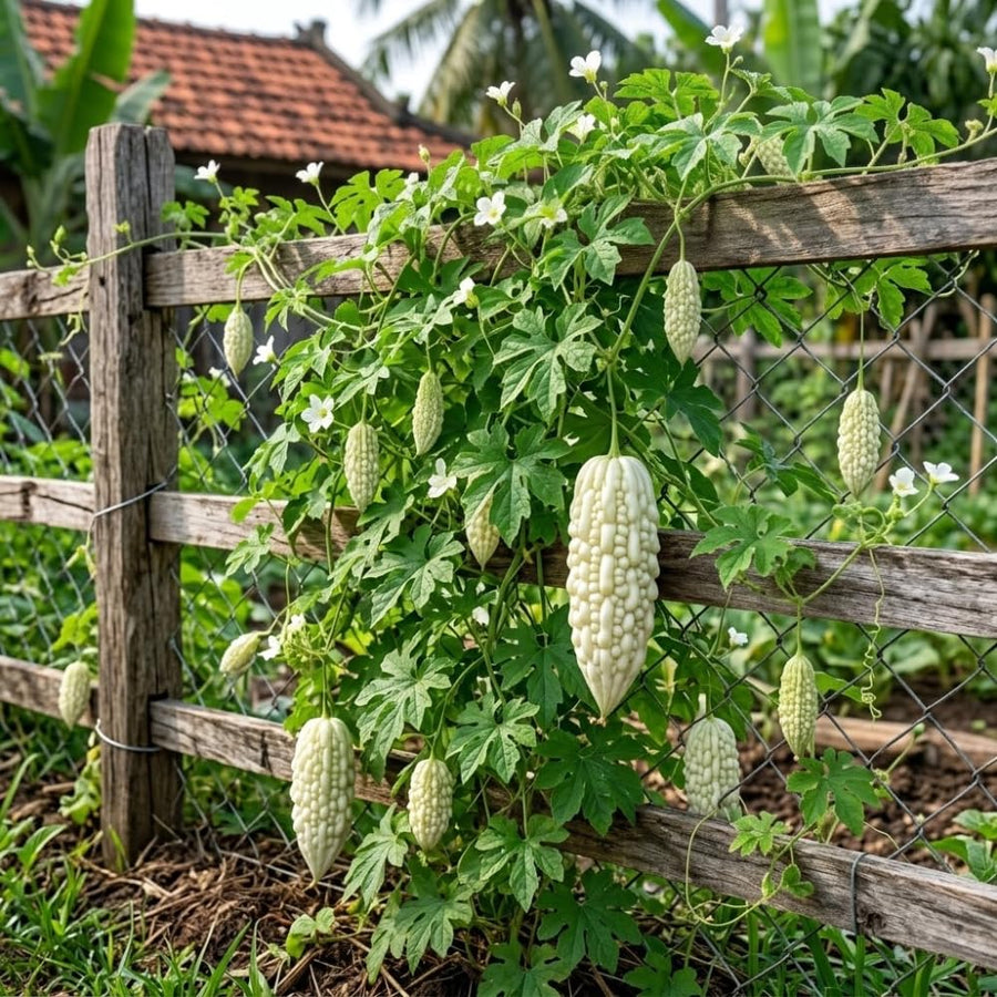 2 Bittermelon Plants Live, White Bitter Melon Live Plant, 5-8 Inc Tall, Bitter Gourd Vegetable Plant, 4 Inc Potted