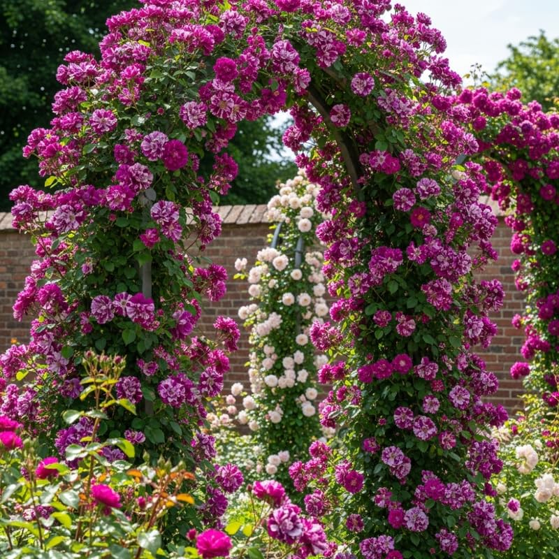 Climbing Bush Roses for Garden, Fragrant and Hardy Rose Plants for Outdoor Planting, No Pot, 5 to 9 Inc Tall Starter Plant Well-Rooted, Purple Red Stripes Blooms