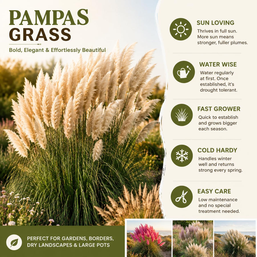 3 Mix Pampas Grass Plants Live, Hardy Ornamental Grass, Ready to Grow Pampas 4-8 Inches for Borders, Patios and Container Gardens