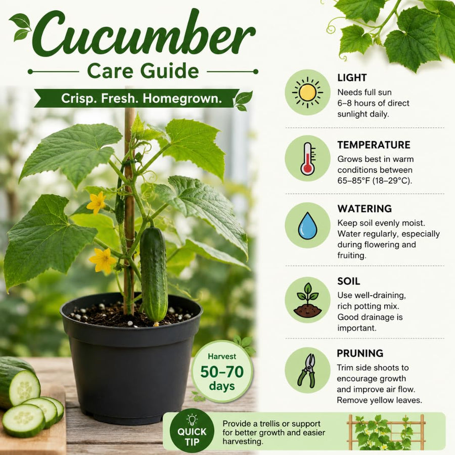 Live Green Cucumber Plant Live, Cucumber Vegetable Plant, 6-8 Inches Tall in 4 Inch Pot, Vine Vegetable Plants for Garden Beds and Containers