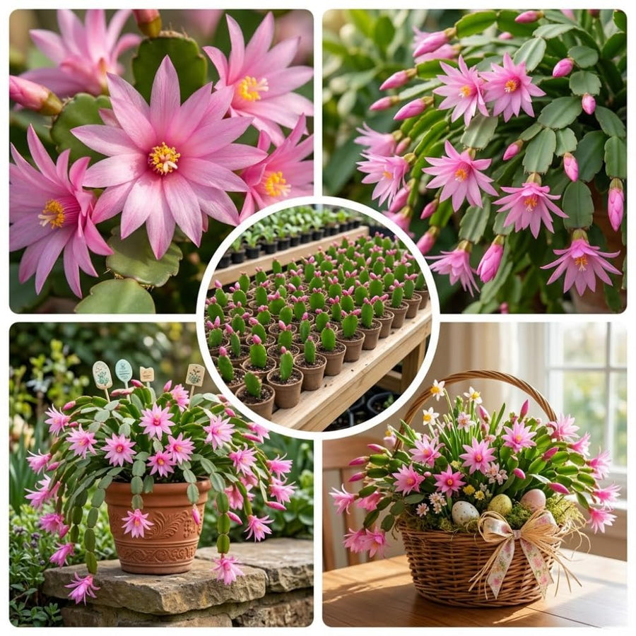Easter Cactus Live Plant, Easter Cactus Plant 5 Inches in Height, 4 Inch Pot, Bright Bloom Flowering Houseplant for Planting (Pink)