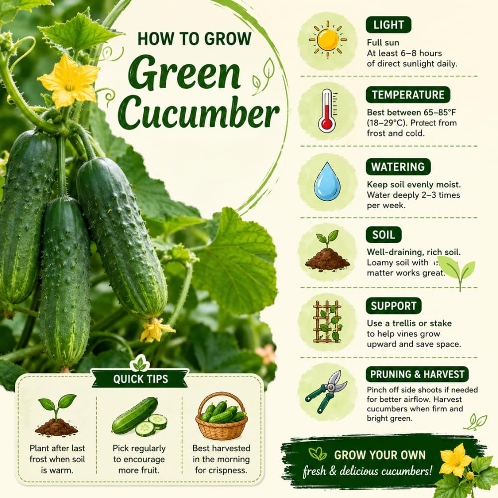 2 Cucumber Plants Live for Planting, Green Cucumber Live Plant in 4 Inches Pot, Well Rooted from 6 to 8 Inches Tall for Vegetable Garden, Cucumbers Starter Plant